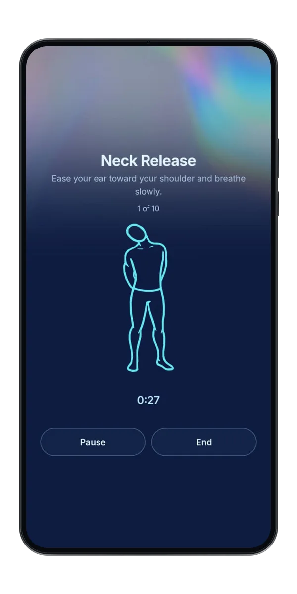 Scroll Hush stretch exercise screen with a short guided stretch